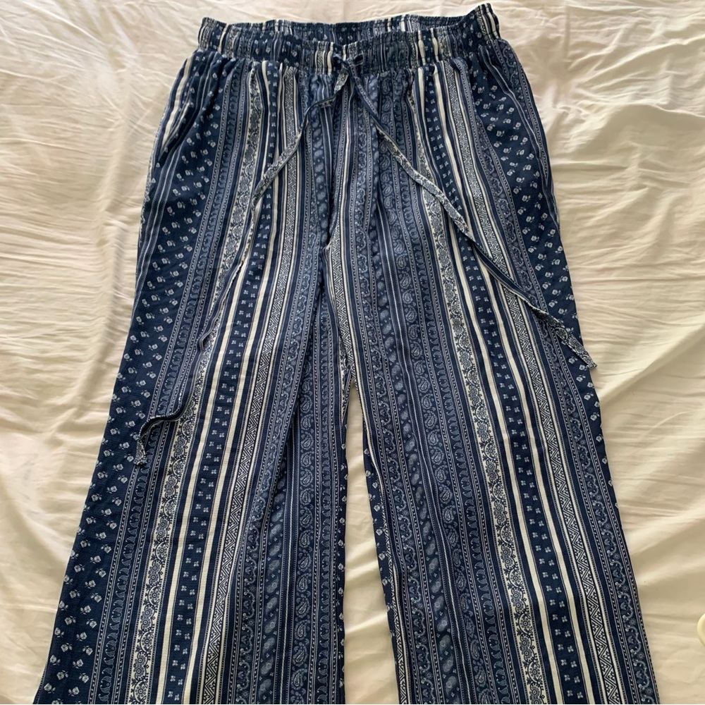 NWT! Cotton Bleu by NU Label Wide Leg Navy Blue Patterned Pants Ladies 1X